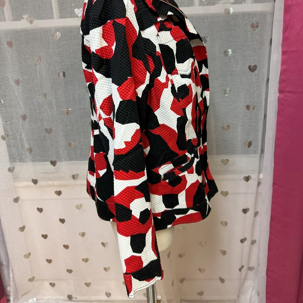 #162 Chico's Red Black White Zip Dress Jacket Size 3 (16) - Picture 2 of 6